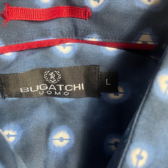 Bugatchi Large‎ Button Down Blue Print Cotton Men's Shirt - Picture 2 of 5